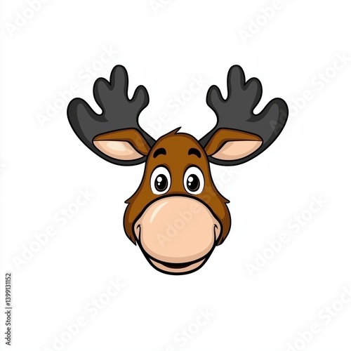 Wallpaper Mural Cartoon moose head with large antlers and smiling mouth on white background Torontodigital.ca