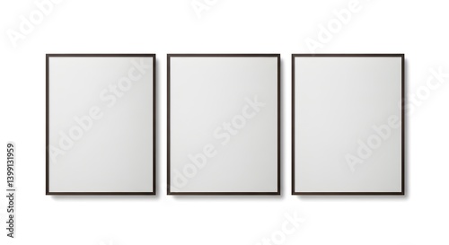 Three Modern Blank Frames on White Background for Artistic Presentation