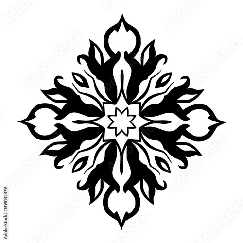 Ornate Black Floral Pattern on White Background