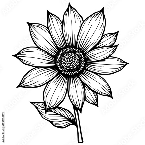 Vector Sunflower Illustration: Minimalist Black & White Floral Art for Design