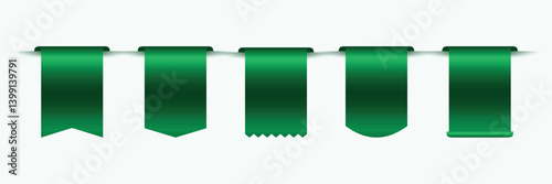 Collection of green ribbons tags badges and labels for sale