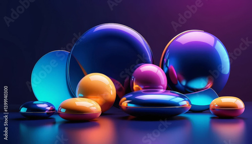 Colorful abstract spheres and shapes in vibrant hues create modern artistic display