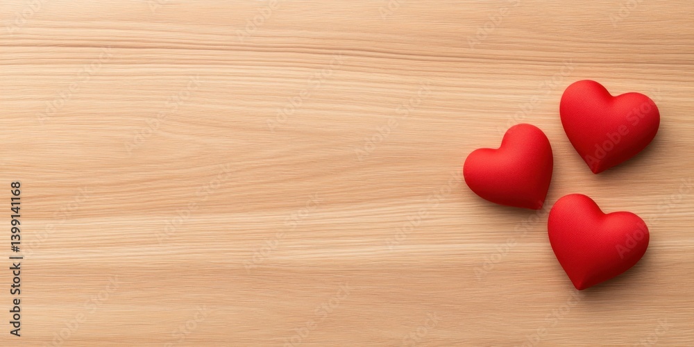 Fototapeta premium Three Red Hearts on Wooden Background