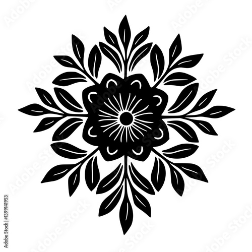 Black and White Floral Mandala Design, Decorative Element