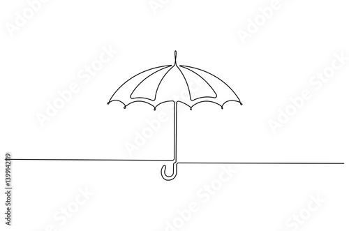 Continuous one line drawing of opened umbrella. Single line drawing illustration of umbrella proction for rain and uv. Summer holiday concept vector art. Doodle line illustration.