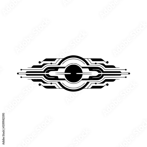 Futuristic Geometric Emblem Design in Minimalist Black and White
