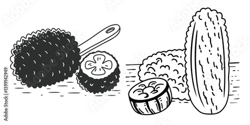 Natural Loofah Sponge vector illustrations feature home interior 