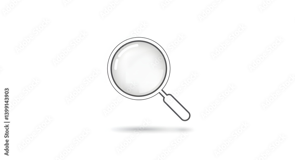 3D magnifying glass icon with silver handle on white background 3D magnifying glass icon with silver handle on white background