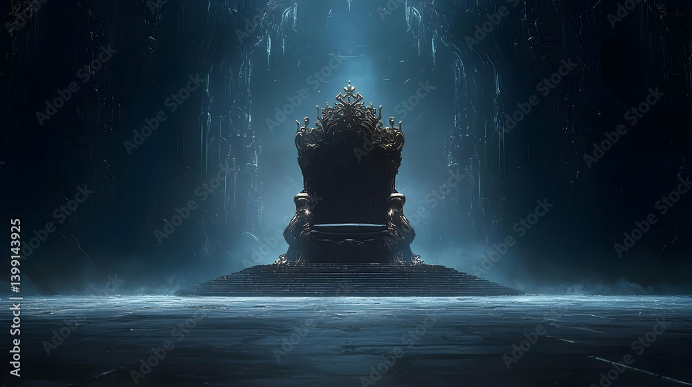 Dark Empty Throne Under Glowing Rain