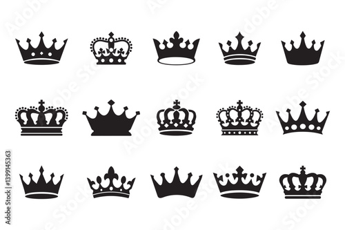 crown icons set silhouette vector, king crown icon vector illustration 