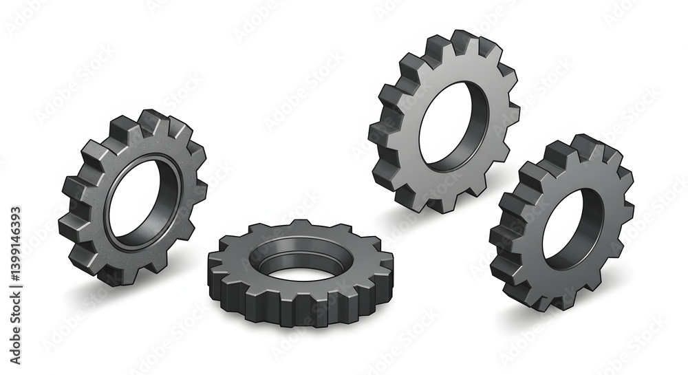 Three dark gray gears in angled perspective Three dark gray gears in angled perspective