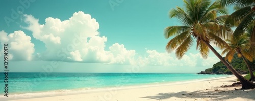 Vintage toned palm trees and ocean on a serene beach, ocean, tropical