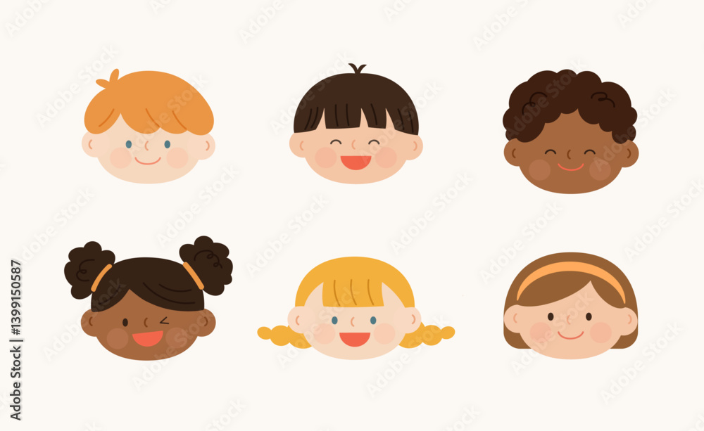 Happy Children Face, Illustration girl and boy avatar, happy kids, child happiness Cute Diverse Kids Faces Clipart Happy Children Face, Illustration girl and boy avatar, happy kids, child happiness Cute Diverse Kids Faces Clipart