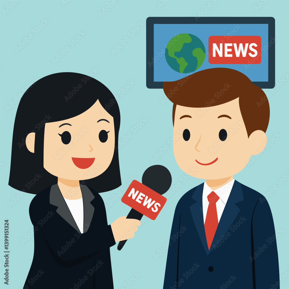 Businessman Gives News Interview Media Broadcast Illustration Businessman Gives News Interview Media Broadcast Illustration