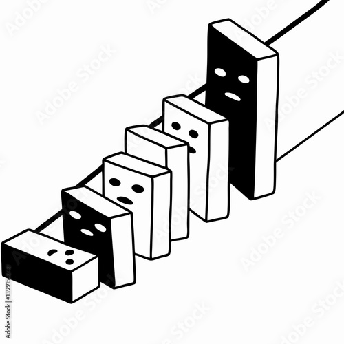 domino effect on white background