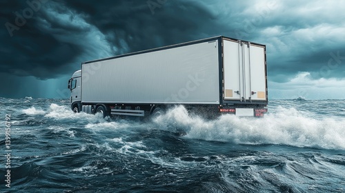 Stormy Seas: A Cargo Truck Braving the Tempestuous Ocean Waves
