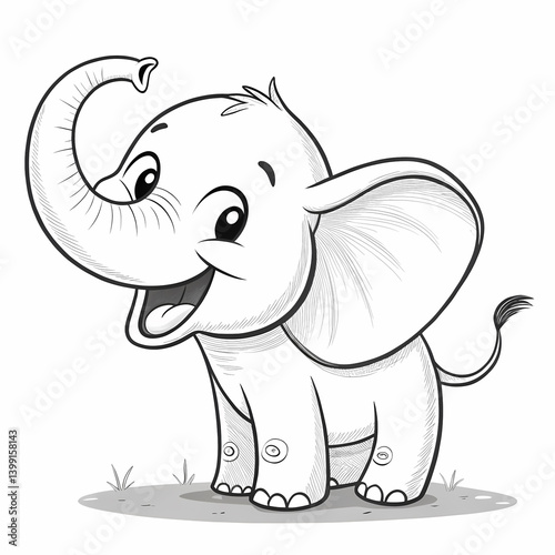 A black and white cartoon drawing of an elephant.