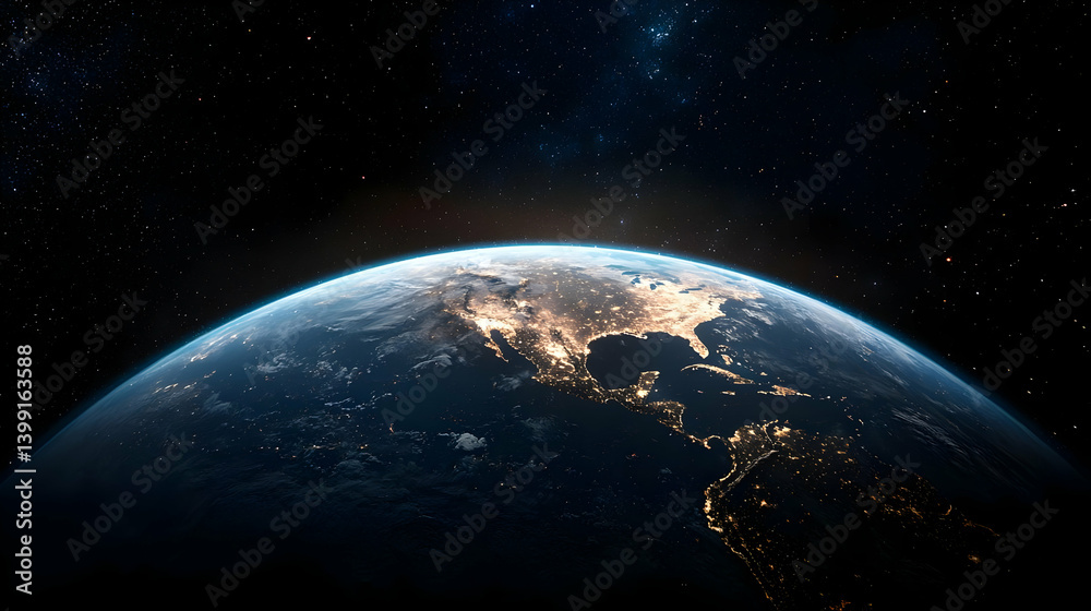 Obraz premium Earth From Space At Night With City Lights