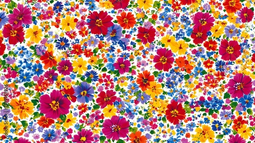 Vibrant Floral Pattern Summer Garden Flowers Textile Print