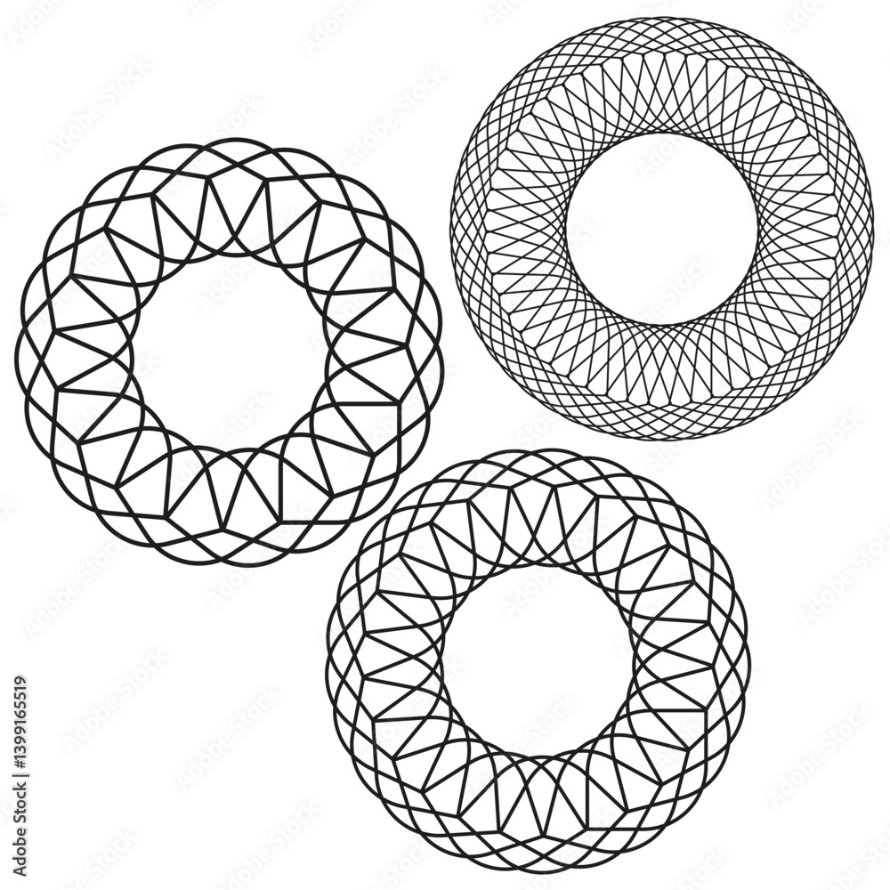 Geometric ring symbol. Circular mesh pattern. Thin linear vector. Abstract round shape.