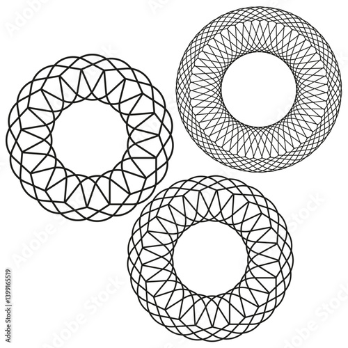Obraz na płótnie Geometric ring symbol. Circular mesh pattern. Thin linear vector. Abstract round shape. w salonie