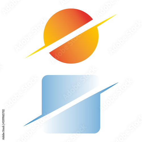Obraz na płótnie Sun square icon. Orange gradient circle. Blue gradient square. Vector diagonal slash. w salonie