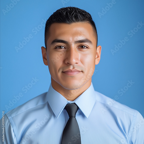 Professional Passport Photo Template with Blue Background - Official ID Documentation
