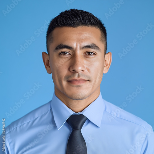 Professional Passport Photo Template with Blue Background - Official ID Documentation
