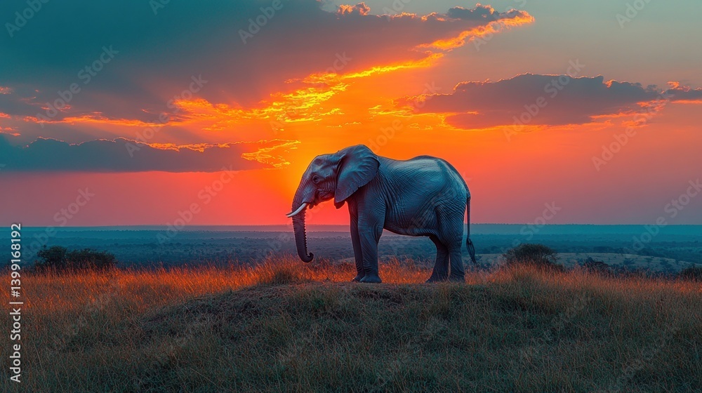 Obraz premium African Elephant at Sunset: A Majestic Silhouette