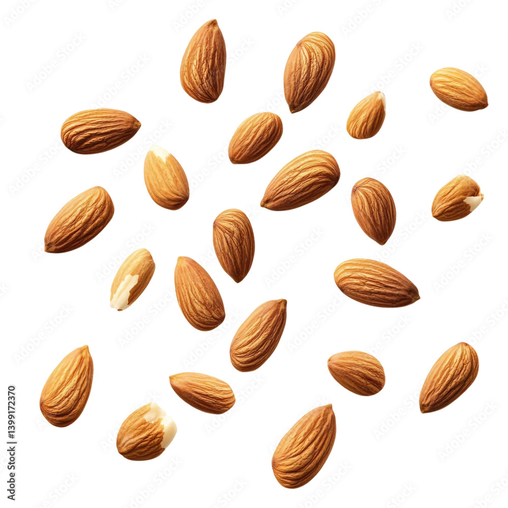 flying almonds isolated on transparent and white background. flying almonds isolated on transparent and white background.