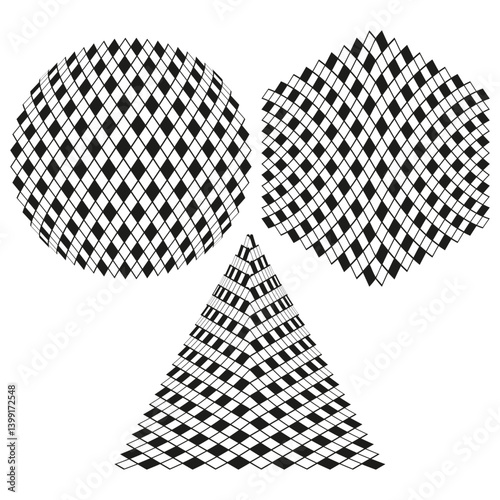 Obraz na płótnie Diamond warped shapes. Optical illusion vector. Twisted mesh geometry. Abstract black design. w salonie