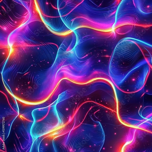 Colorful Abstract Waves with Neon Lights in a Dark Background