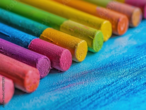Vibrant Chalk Sticks Arranged on Colorful Artwork Surface