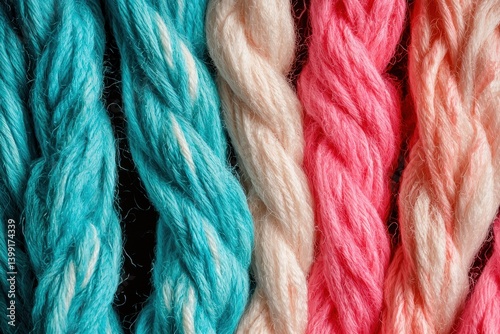 Colorful Twisted Yarn in Bright Shades of Blue Pink and White