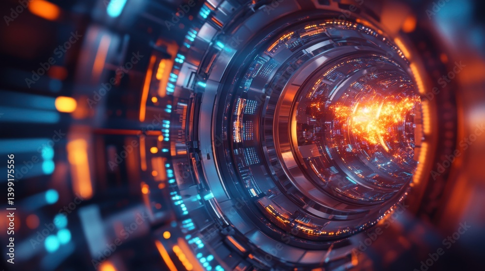 a hyper-detailed 3D rendering of a glowing fusion reactor, with futuristic neon plasma