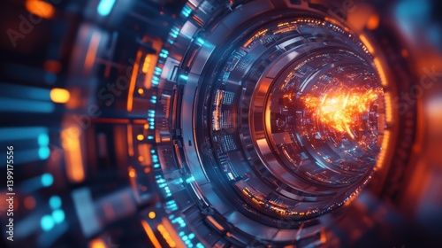 Obraz na płótnie a hyper-detailed 3D rendering of a glowing fusion reactor, with futuristic neon plasma w salonie