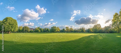 Expansive parkland bathed in sunlight