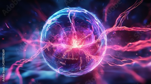 Obraz na płótnie a hyper-detailed 3D rendering of a glowing plasma ball, with futuristic neon energy streams w salonie