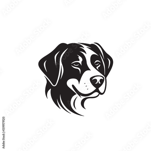 Happy Dog Face Line Vector Illustration
