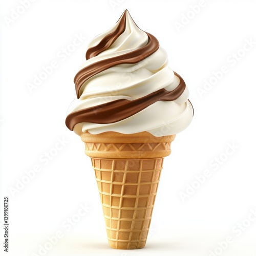 Obraz na płótnie a hyper-detailed 3D rendering of a ice cream cone, with a swirl of vanilla ice cream and a chocolate w salonie