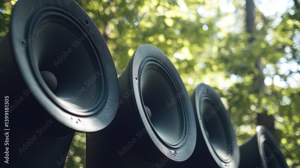 A retro-themed car with vintage speakers prominently displayed, evoking a sense of nostalgia while enjoying classic tunes, emphasizing the charm of old-school sound systems.