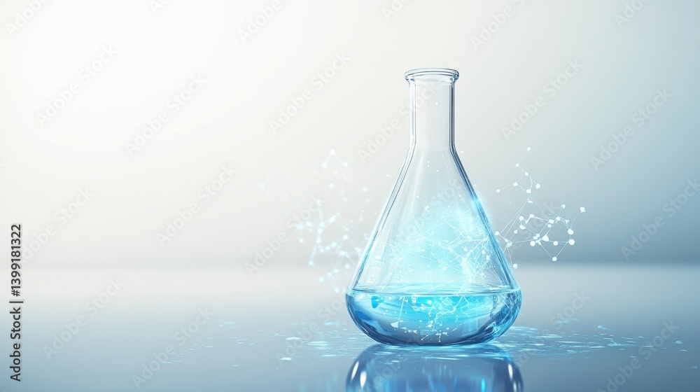 a hyper-detailed 3D rendering of a laboratory flask on a white background,
