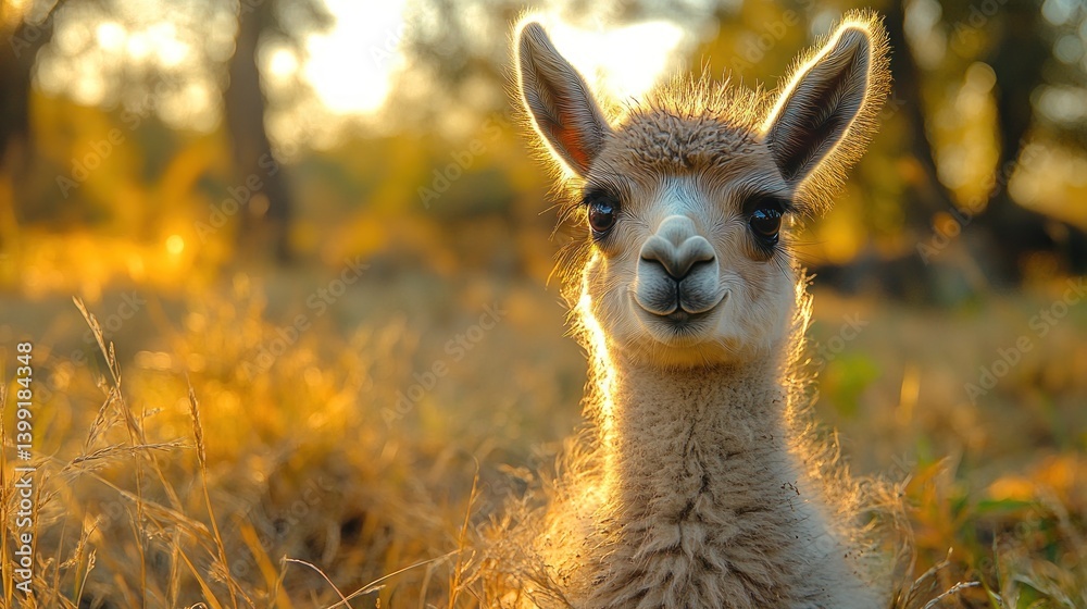 Obraz premium Adorable Baby Alpaca at Golden Hour