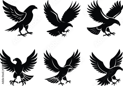 Black vector eagle set, a tribal silhouette of the flying eagles
