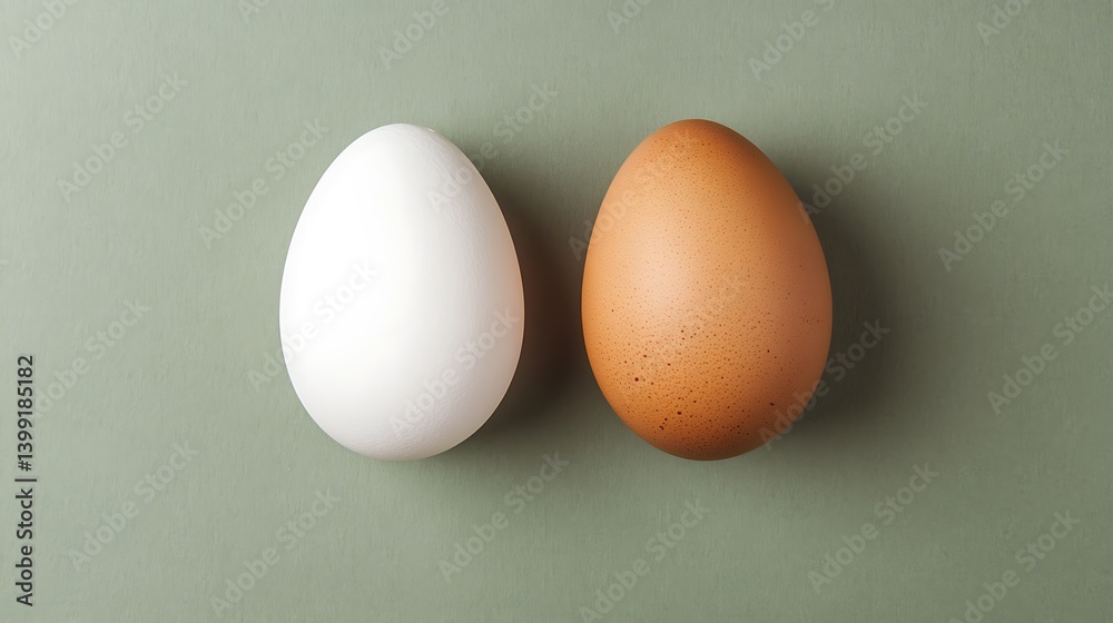 White and Brown Eggs on Soft Green Background Showing Natural Food Variety and Freshness White and Brown Eggs on Soft Green Background Showing Natural Food Variety and Freshness