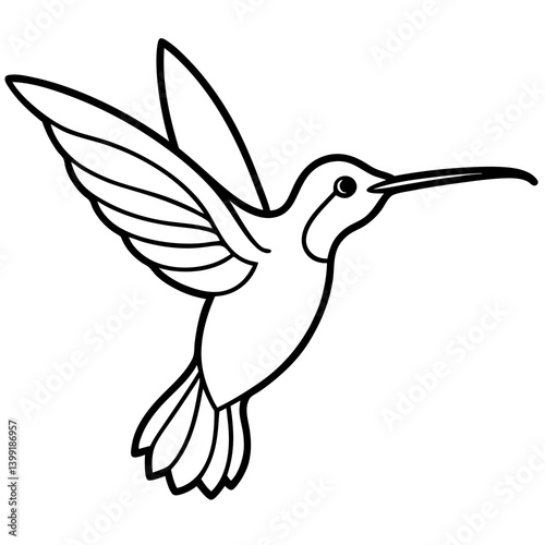 Hummingbird hovering near flower line art