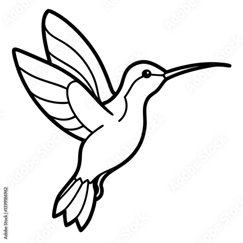 Hummingbird hovering near flower line art