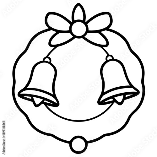 Jolly bells wreath line art illustration