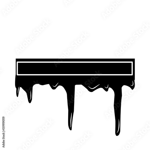 Black paint dripping from a horizontal surface against a white background, creating a striking visual effect
