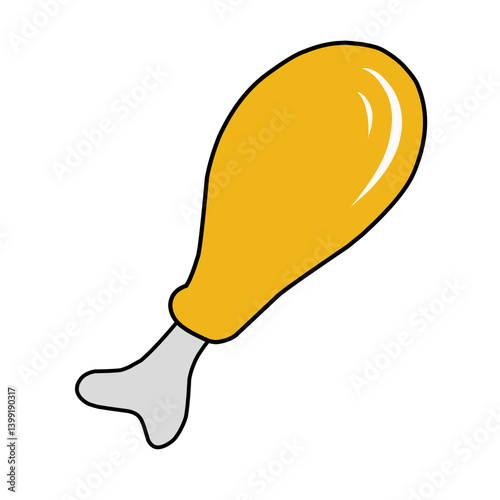 Cartoon illustration of a delicious chicken drumstick on a vibrant yellow background